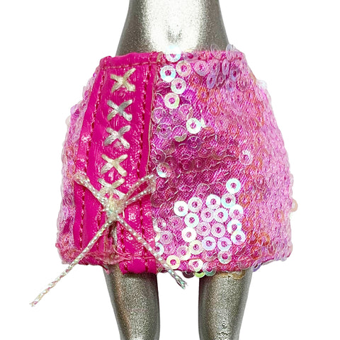 Pink Sequin Skirt Fits Standard EAH, Monster High & LOL OMG Surprise Dolls