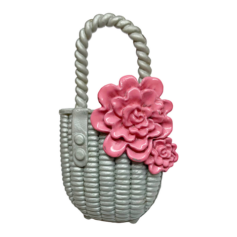 Barbie Fashionistas Doll Replacement Silver Basket With Flowers Style Purse