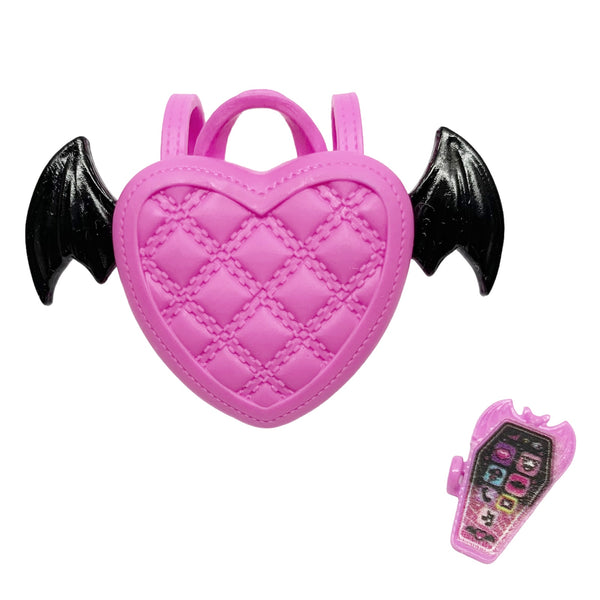 Monster High G3 Draculaura Doll Replacement Pink Heart Bag & Cell Phone Lot