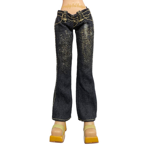 Bratz Doll Outfit Replacement Glitter Blue Jeans With Back Pockets
