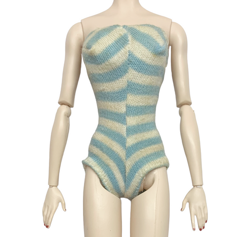Barbie Vintage White & Blue Striped Sweater Knit Swimsuit