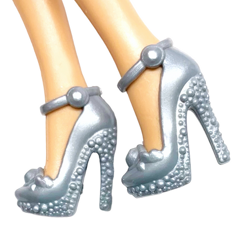 Silver Strappy Heels Shoes Fits Slanted Foot Barbie Dolls
