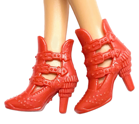 Red Strap Buckle Heels Shoes Ankle Boots Fits Slanted Foot Barbie Dolls