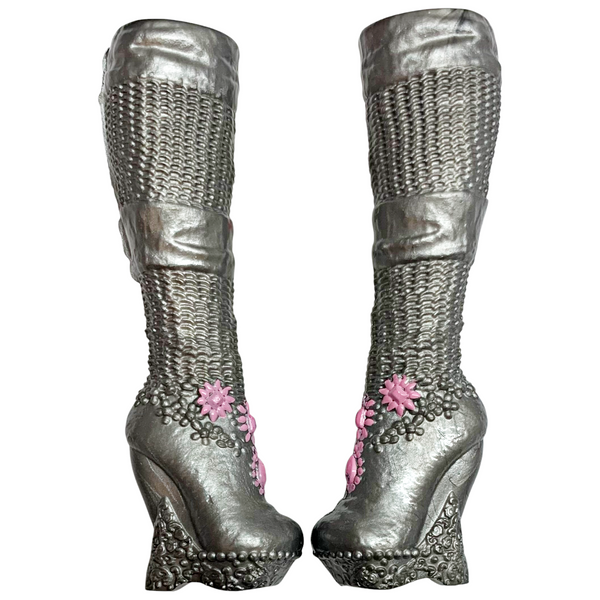 Ever After High Darling Charming Dragon Games Doll Replacement Shoes Tall Silver Boots