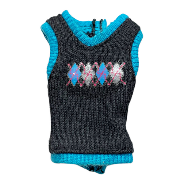Monster High Frankie Stein Schools Out Doll Outfit Replacement Black Argyle Sweater Vest