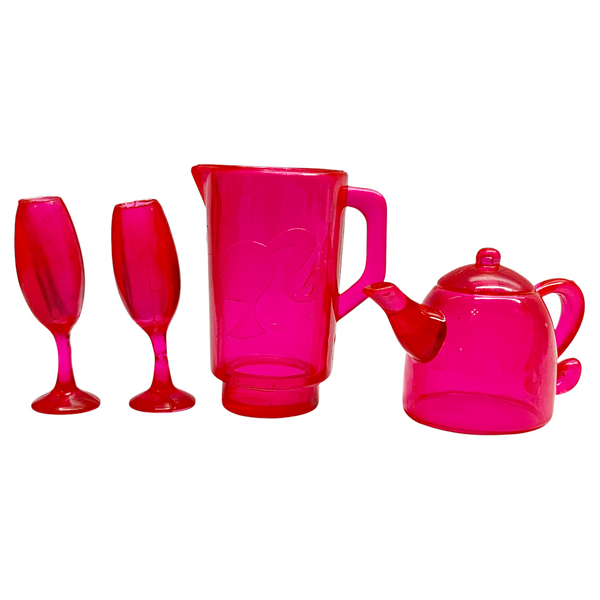 Mattel Barbie Replacement Doll Size Pink Pitcher, Teapot & Champagne Glasses Set