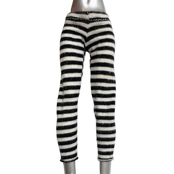 Black & White Stripe Doll Size Legging Pants Fits Bratz & Monster High Size Dolls