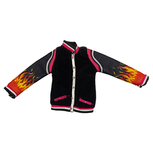 Monster High Heath Burns Home Ick Doll Outfit Replacement Black Flame Letterman Varsity Jacket