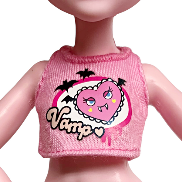 Monster High Draculaura Skulltimate Secrets Neon Frights Doll Pink "Vamp" Crop Top Shirt