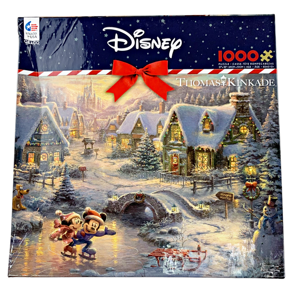 Disney Kinkade 1000 Piece Mickey And Minnie Mouse Sweetheart Holiday Christmas Puzzle