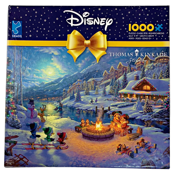 Disney Kinkade 1000 Piece Mickey And Minnie Mouse Christmas Lodge Holiday Puzzle