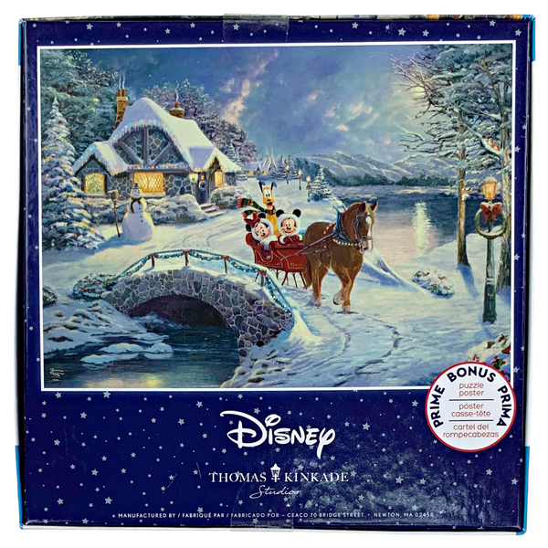 Disney Kinkade 1000 Piece Mickey And Minnie Mouse Evening Sleigh Ride Holiday Christmas Puzzle