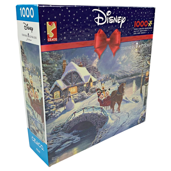 Disney Kinkade 1000 Piece Mickey And Minnie Mouse Evening Sleigh Ride Holiday Christmas Puzzle