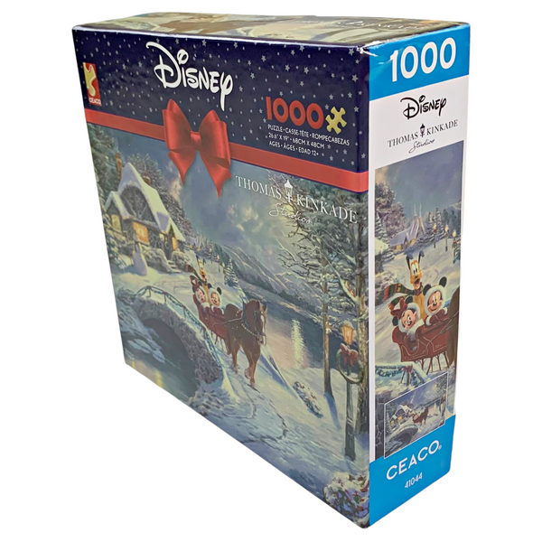 Disney Kinkade 1000 Piece Mickey And Minnie Mouse Evening Sleigh Ride Holiday Christmas Puzzle