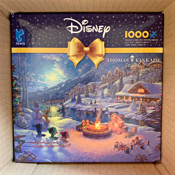 Disney Kinkade 1000 Piece Mickey And Minnie Mouse Christmas Lodge Holiday Puzzle