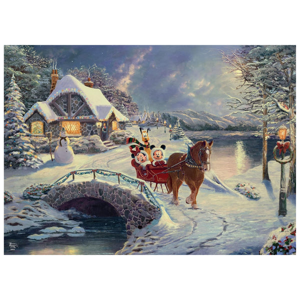 Disney Kinkade 1000 Piece Mickey And Minnie Mouse Evening Sleigh Ride Holiday Christmas Puzzle