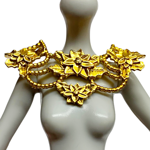 Vintage Style Metallic Gold Floral Flower Doll Size Necklace