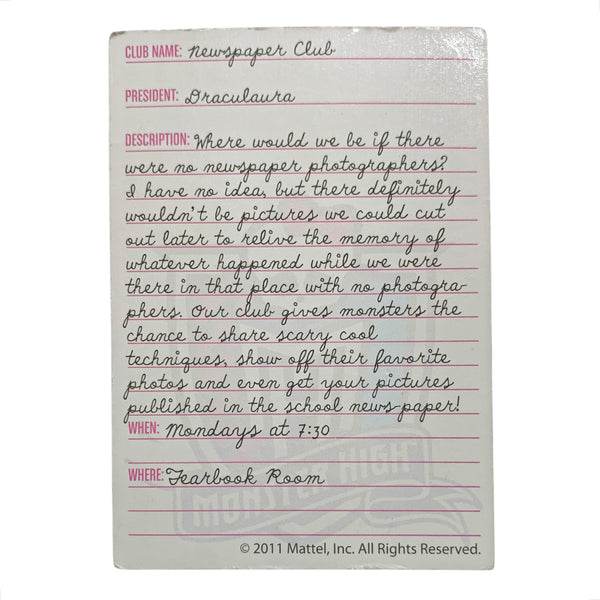 Monster High Draculaura Newspaper Club Doll Fashion Pack Outfit Replacement Card
