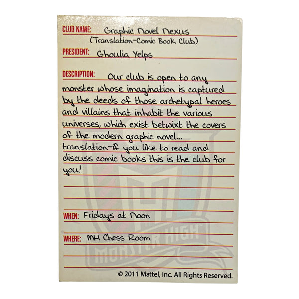Monster High Ghoulia Comic Book Club Deadfast Fashion Pack Replacement Character Card