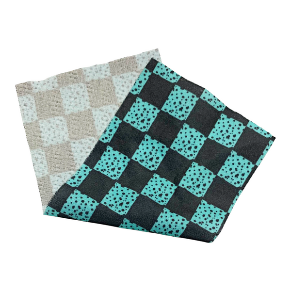 Blue & Black Grunge Checkered Print Doll Size Blanket (8" x 3.5")