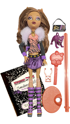 Monster High 1st Wave Original Clawdeen Wolf Doll With Outfit, Pet, Diary, & Stand Set