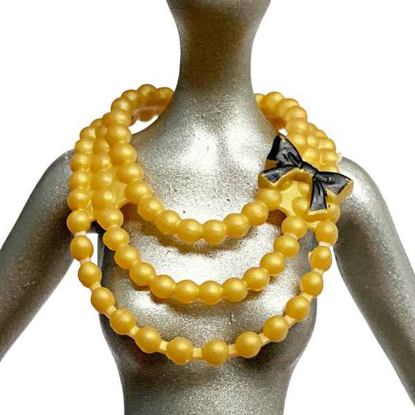 Black Bow Gold Pearl Style Necklace Fits Mattel Barbie Size Dolls