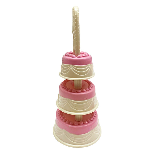 Doll Size 3-Tier Pink White Cake Part For Barbie Wedding Set Chapel Day Playset