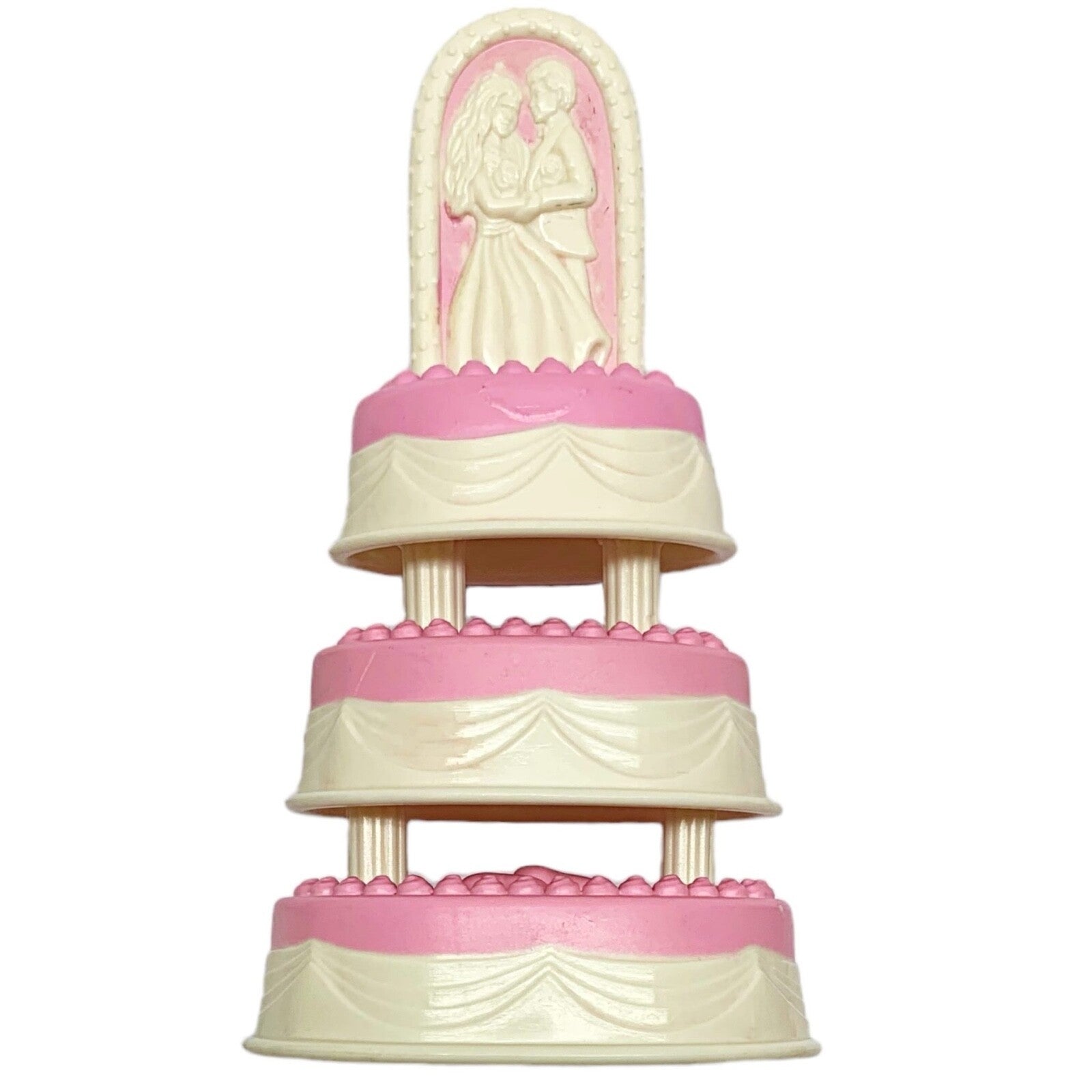 Doll Size 3-Tier Pink White Cake Part For Barbie Wedding Set Chapel Day Playset