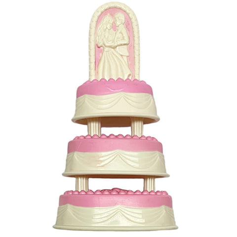Doll Size 3-Tier Pink White Cake Part For Barbie Wedding Set Chapel Day Playset