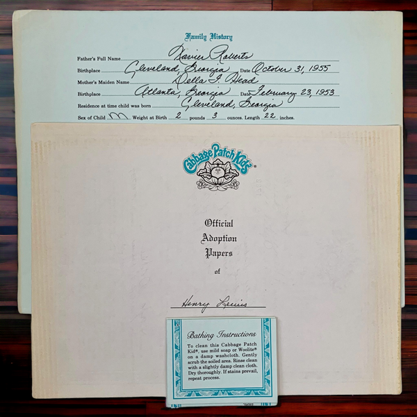 Cabbage Patch Kids Aquamarine Birth Certificate & Name Tag Lot Henry KPO 1783