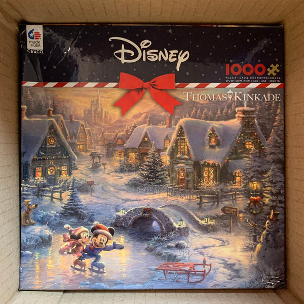 Disney Kinkade 1000 Piece Mickey And Minnie Mouse Sweetheart Holiday Christmas Puzzle