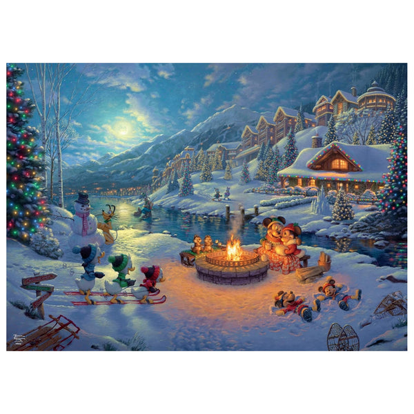 Disney Kinkade 1000 Piece Mickey And Minnie Mouse Christmas Lodge Holiday Puzzle