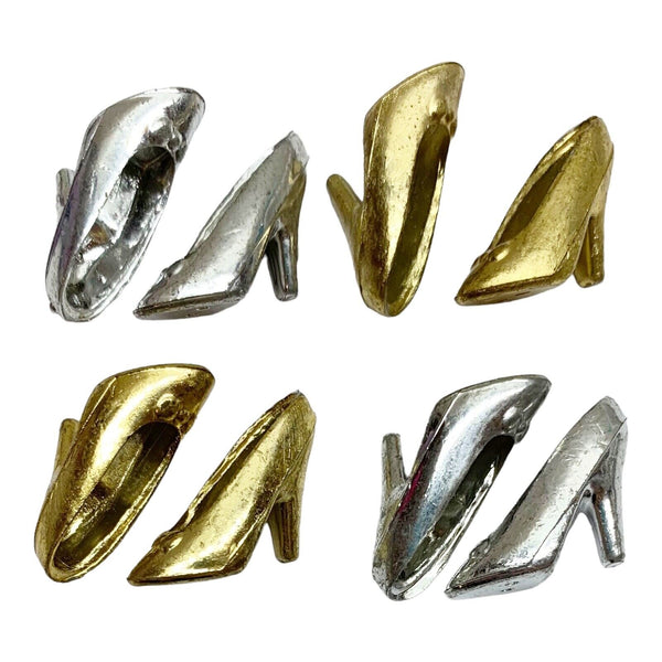Barbie Doll Size Bundle Vintage Metallic Silver & Gold Heels Dress Shoes Lot #2