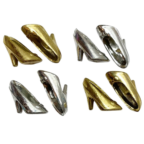 Barbie Doll Size Bundle Vintage Metallic Gold & Silver Heels Dress Shoes Lot #1