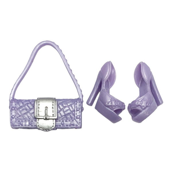 Barbie & Friends Doll Size Baby Lavender Purple Purse & Matching Shoes Lot