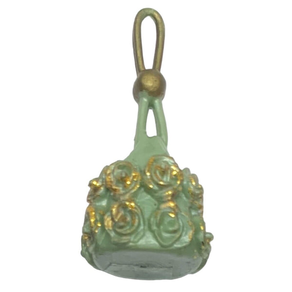 Small Green & Gold Glitter Flower Doll Size Purse For Barbie Size Dolls