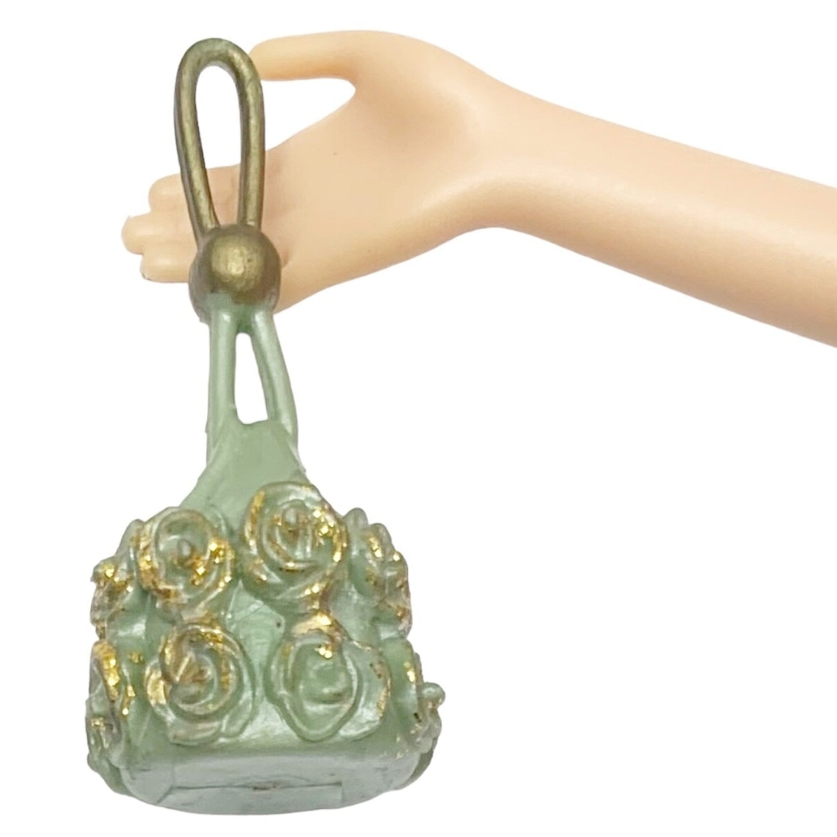 Small Green & Gold Glitter Flower Doll Size Purse For Barbie Size Dolls