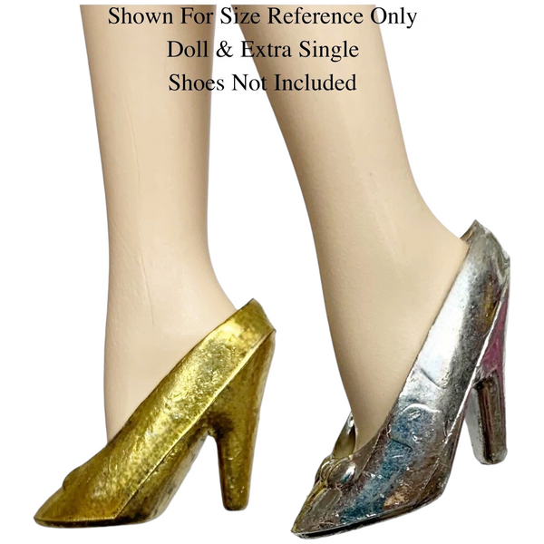 Barbie Doll Size Bundle Vintage Metallic Gold & Silver Heels Dress Shoes Lot #1