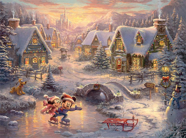 Disney Kinkade 1000 Piece Mickey And Minnie Mouse Sweetheart Holiday Christmas Puzzle