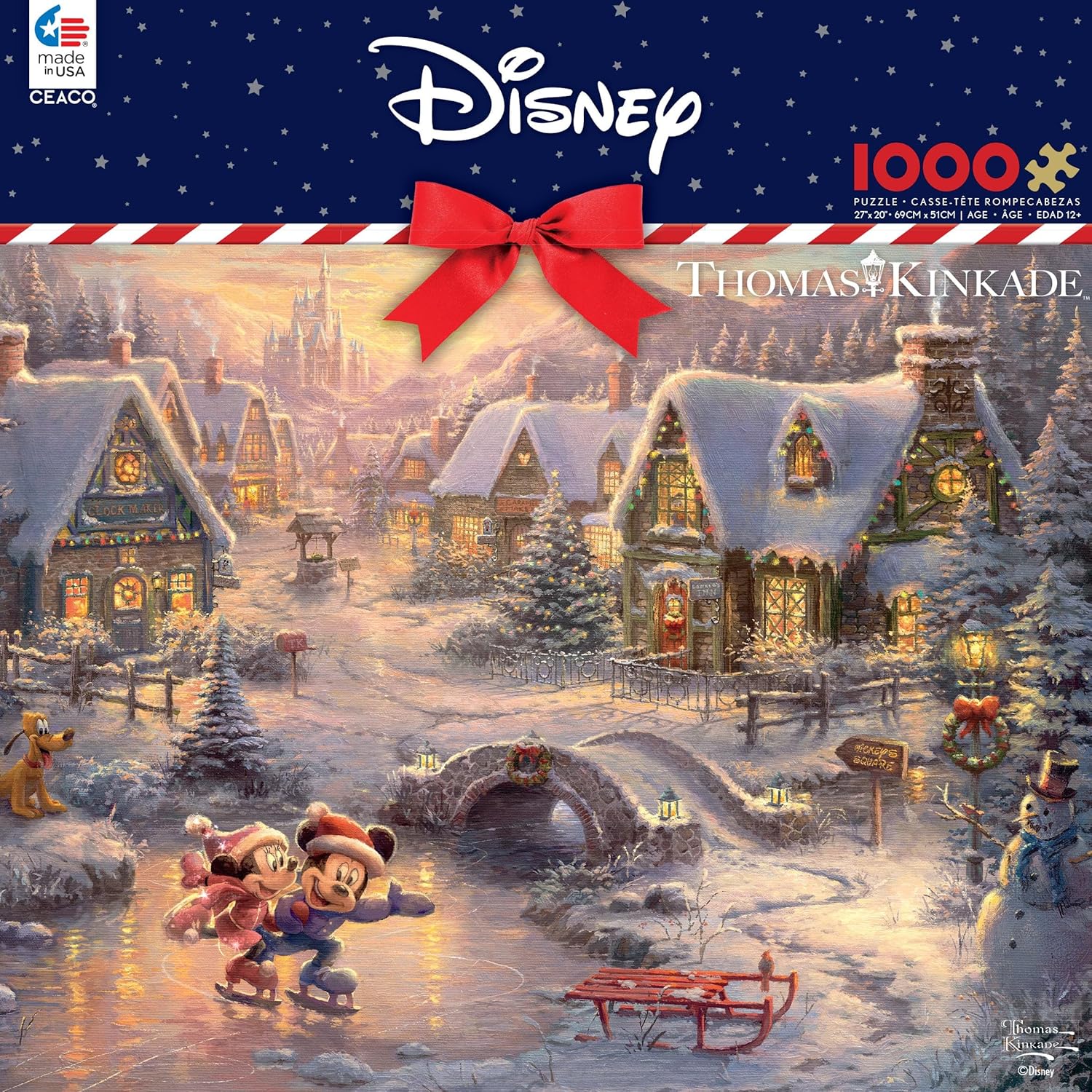 Disney Kinkade 1000 Piece Mickey And Minnie Mouse Sweetheart Holiday Christmas Puzzle