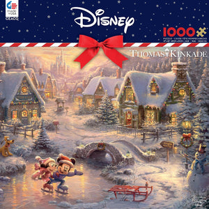 Disney Kinkade 1000 Piece Mickey And Minnie Mouse Sweetheart Holiday Christmas Puzzle