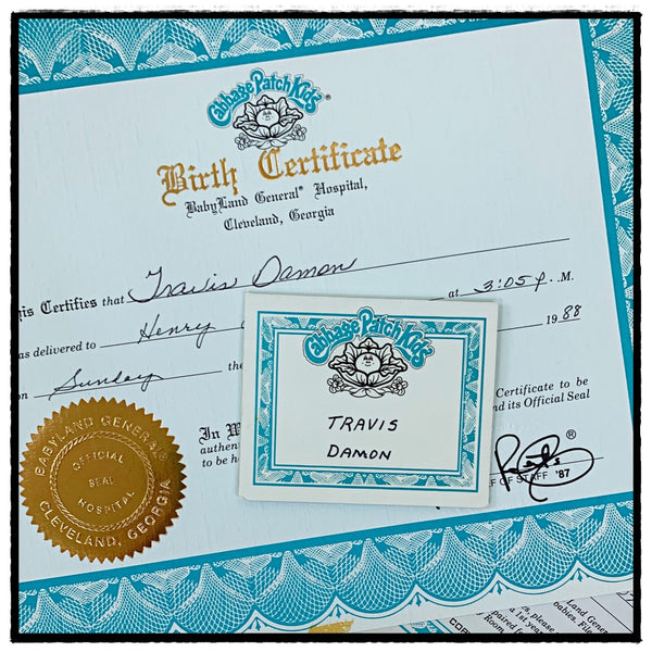Cabbage Patch Kids Aquamarine Birth Certificate & Name Tag Lot Travis KPO 0454