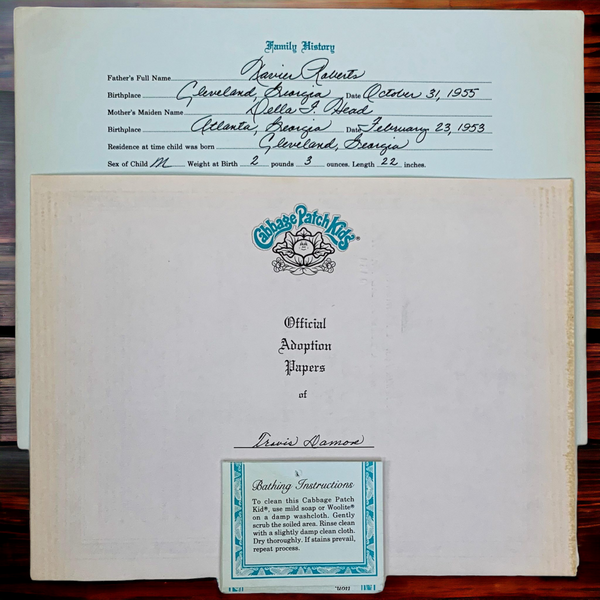 Cabbage Patch Kids Aquamarine Birth Certificate & Name Tag Lot Travis KPO 0454