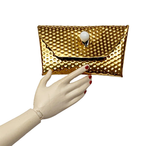 Vintage 1960's 60's Metallic Gold Dimple Foil Clutch Purse For Barbie Size Dolls