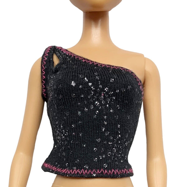 Barbie & Friends Doll Size Black With Pink Zig Zag Trim Starburst Print Shirt