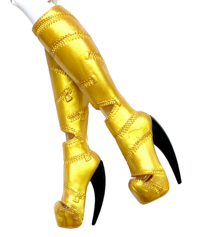 Monster High Music Festival Clawdeen Wolf Doll Replacement Tall Gold Boots Shoes