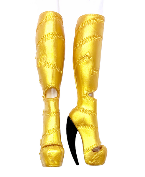 Monster High Music Festival Clawdeen Wolf Doll Replacement Tall Gold Boots Shoes