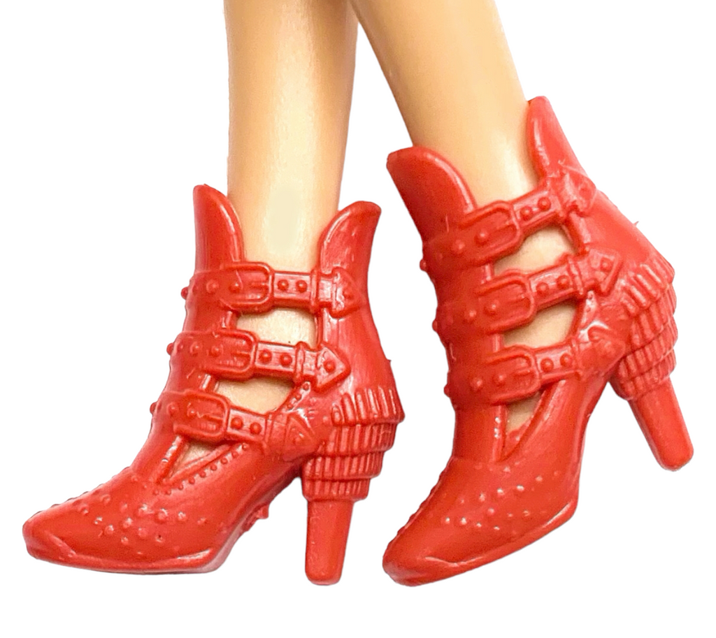 Red Strap Buckle Heels Shoes Ankle Boots Fits Slanted Foot Barbie