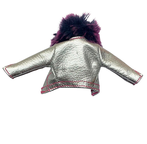 Metallic Silver With Purple Faux Fur Trim Doll Size Jacket Fits Silkstone Barbie