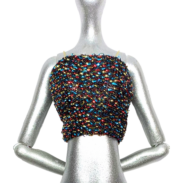 Black Metallic Tinsel Tube Top Style Shirt Fits Standard Size Monster High Dolls